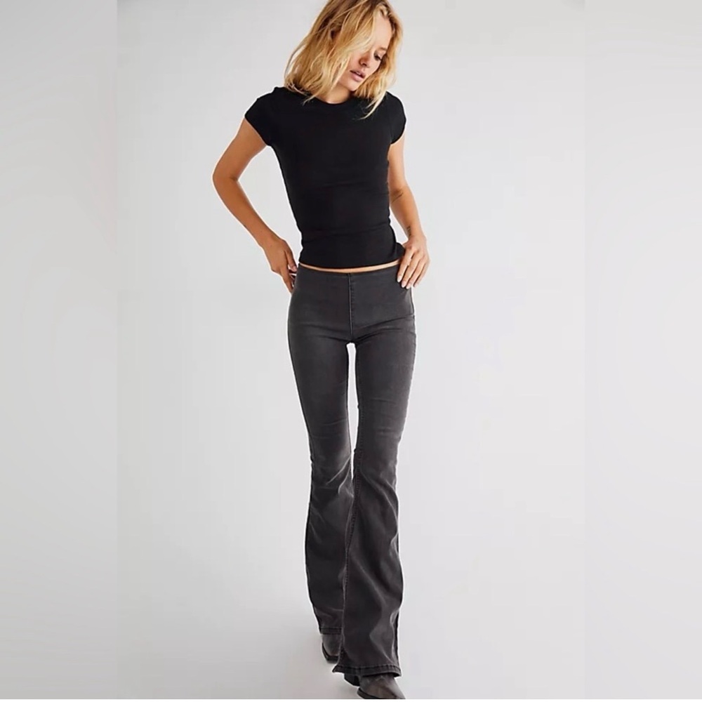 Free People Black Penny Pull-On Flare Jeans Sz 28 Festival Boho Western Rodeo